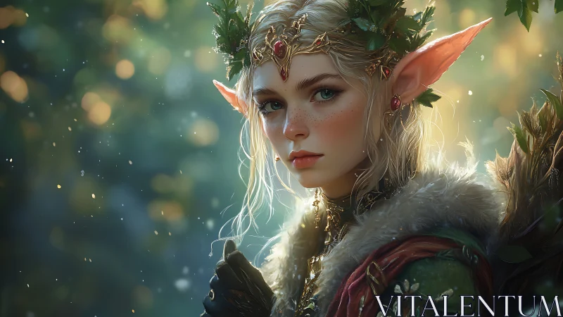 Elven forest queen rendered in luminous fantasy portrait
