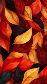 Overlapping autumn leaves form dense red and gold pattern