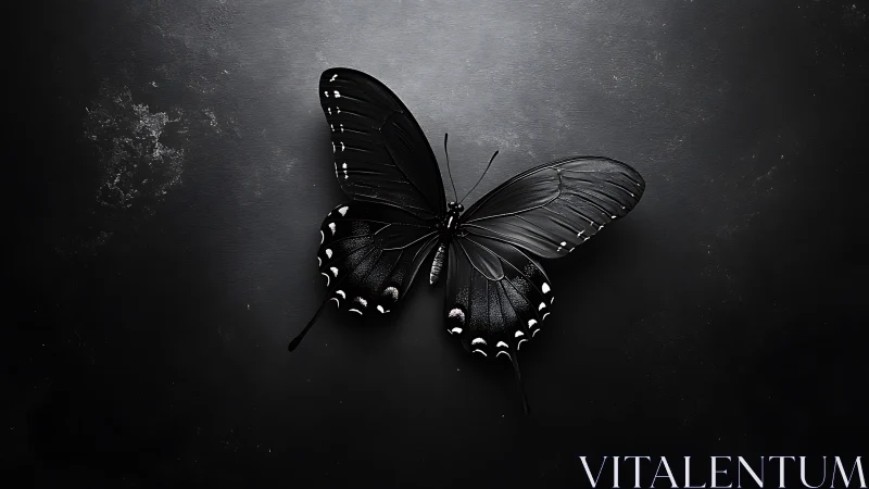 Black butterfly centered on matte dark textured surface