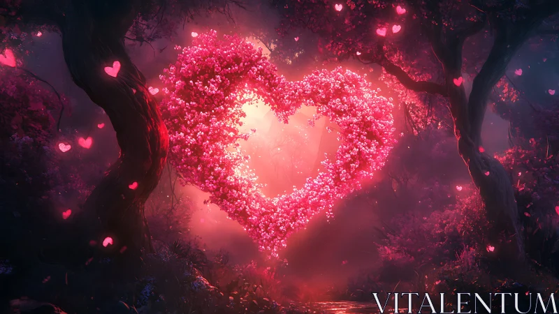 Luminous Heart in Enchanted Forest. Digital Fantasy.