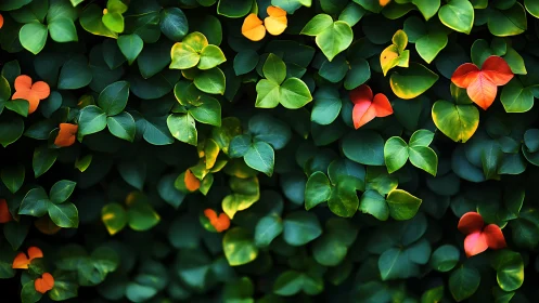Dense leaf canopy displays chromatic transition across foliage