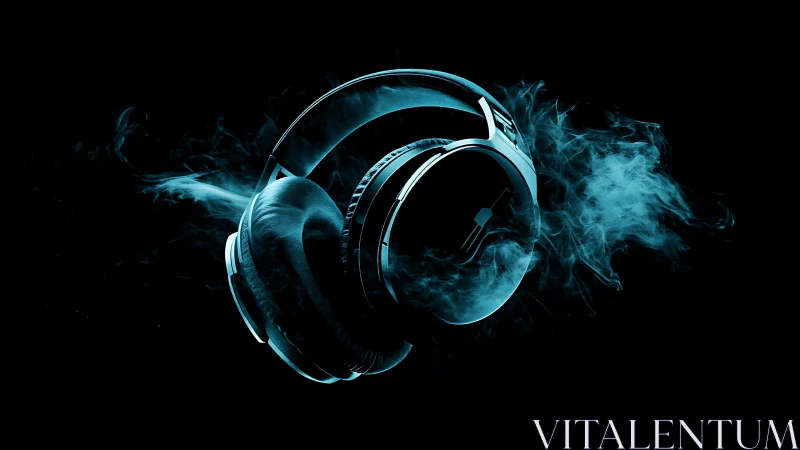 Spectral over‑ear headphones with cyan vapor diffusion.