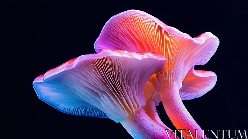 Bioluminescent style mushrooms under vivid studio light.