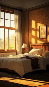 Sunlit bedroom interior shows structured light and textures