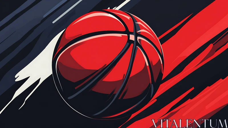 Red basketball illustration with dynamic angular streaks.