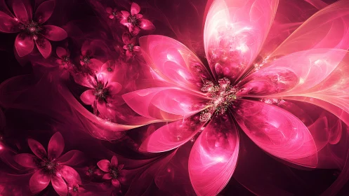 Fractal floral composition in saturated pink tones.