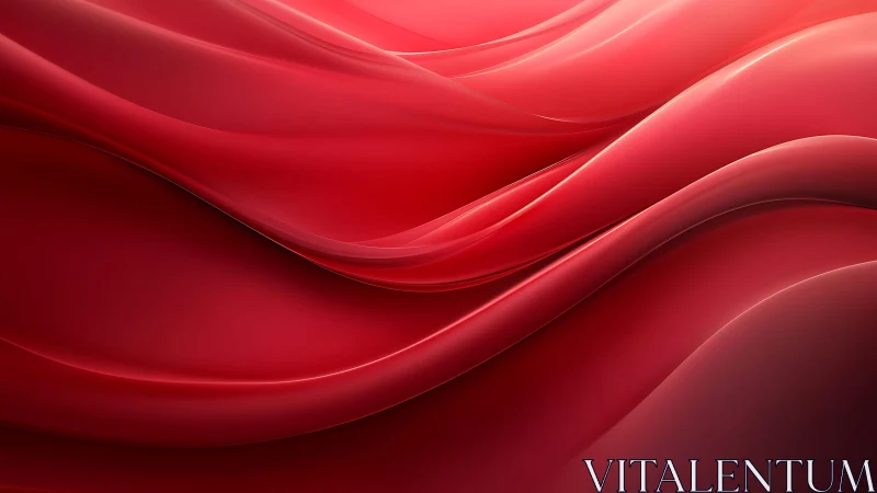 Glossy Red Abstract Waves Digital Art with Smooth Flowing Lines.