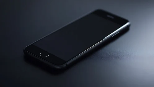 Sleek Black Smartphone on Dark Surface. Modern Design.