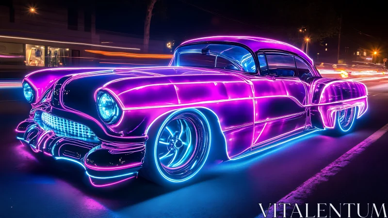 Neon-outlined classic coupe rendered with luminous edge lighting
