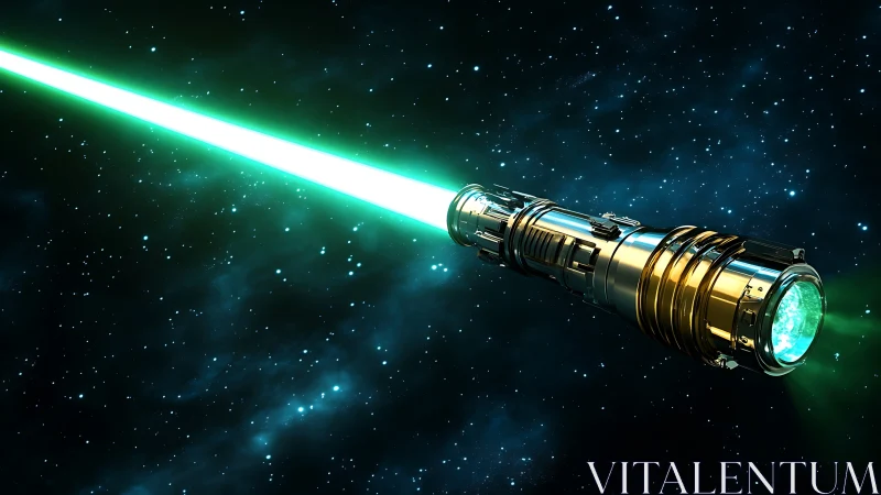3D sci-fi laser cannon with luminous teal plasma beam projection.