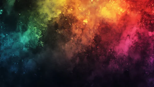 Vibrant nebula of rainbow light drifts across a dark void