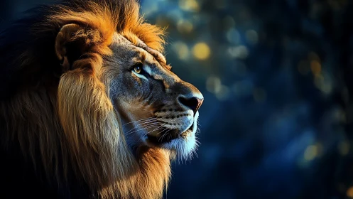 Lion profile portrait rendered with dramatic directional lighting