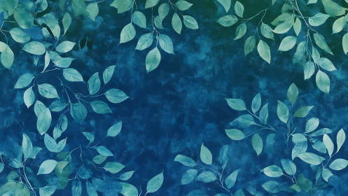 Watercolor foliage lattice on deep teal textured ground.