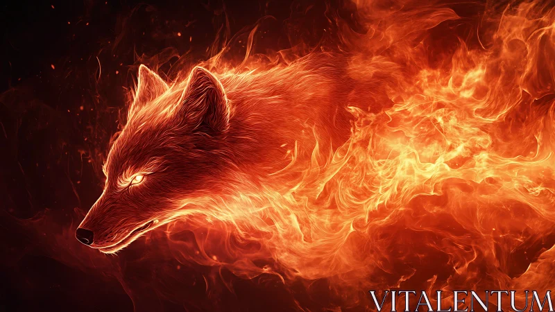 Fiery wolf head rendered as flowing flames on dark background