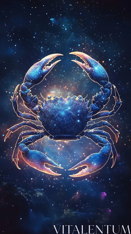 Starry cosmic crab illustration against deep night sky.
