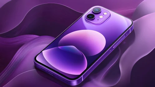 Sleek purple smartphone on abstract background, modern digital art.