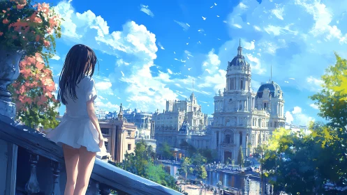 Sunlit city balcony moment welcomes a dreamy summer view