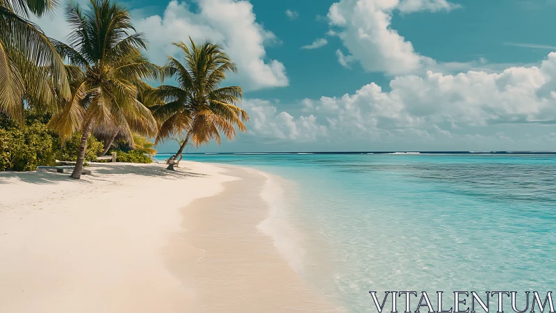 Tropical Paradise Beach with Palmtrees and Turquoise Waters.