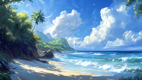 Tropical Coastal Sanctuary with Towering Cliffs and Azure Sea.