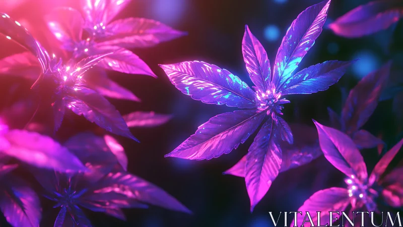 Neon-toned foliage cluster under colored digital lighting.