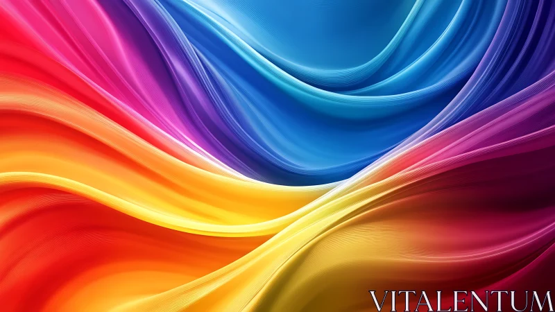 Multicolored flowing wave bands form layered curved ribbons