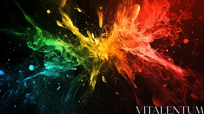 Exploding spectrum of liquid color ignites a dark canvas