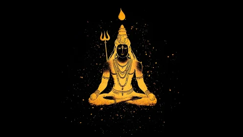 Golden meditative deity glows against a deep cosmic void