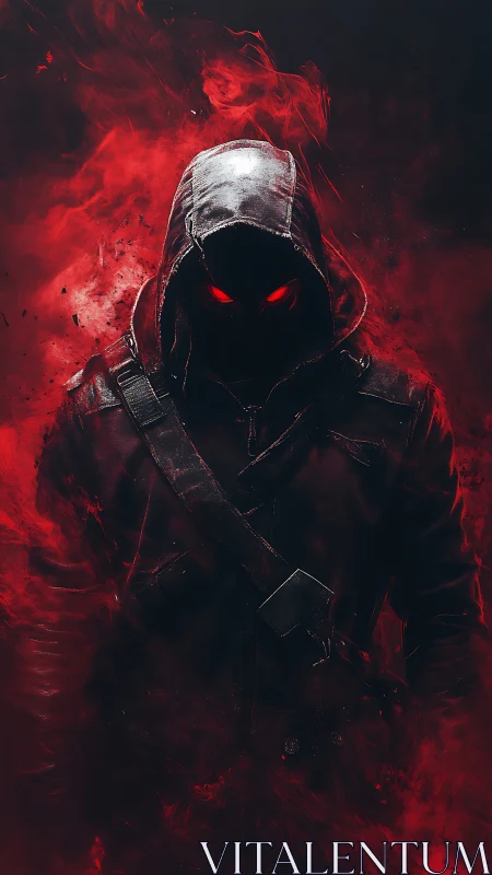 Hooded ember-walker carves a path through liquid crimson smoke