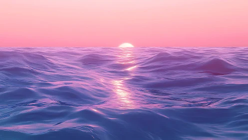 Neon sunset over iridescent ocean waves, soft pastel glow.
