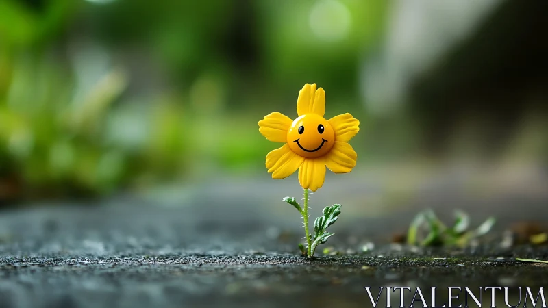 Smiling Yellow Daisy: Anthropomorphic Whimsy in Shallow Focus.