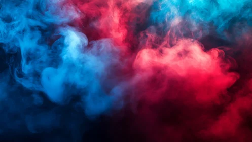 Colored smoke plumes merge in red and blue light field