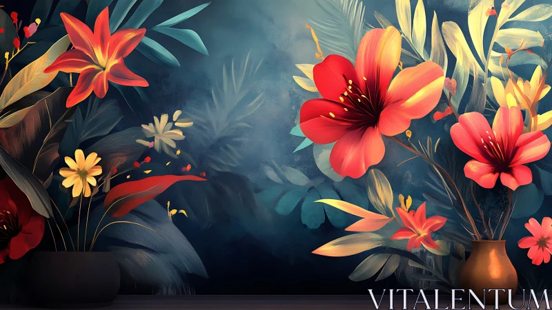 Glow-touched blossoms against a dreamy twilight garden.