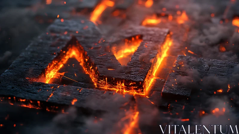 Burning coals with flames and embers glowing orange.