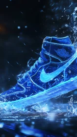 Neon blue sneaker splash rendered as luminous digital painting.