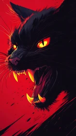 High contrast vector rendering of snarling black cat profile