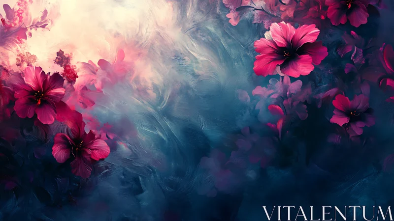 Pink Dahlias in Atmospheric Bloom: Ethereal Floral Digital Composition