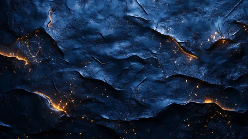 Molten orange veins slice through dark metallic terrain