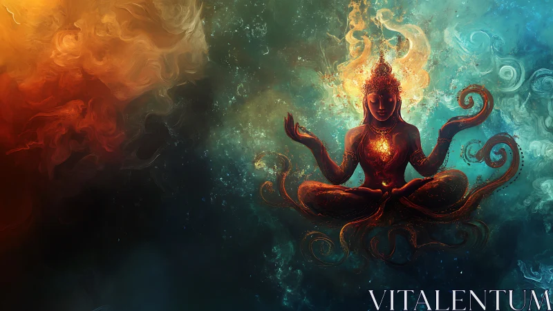 Luminous astral deity in meditative equilibrium field study.