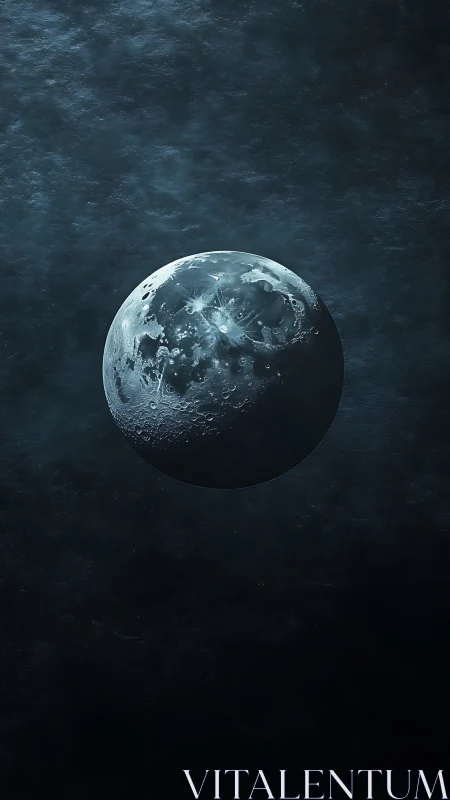 Detailed lunar sphere against dark, textured space background.