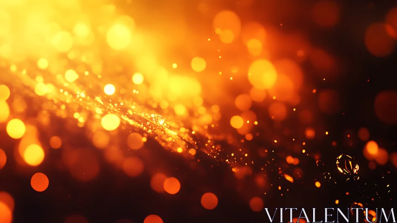Golden bokeh light orbs over dark abstract background.
