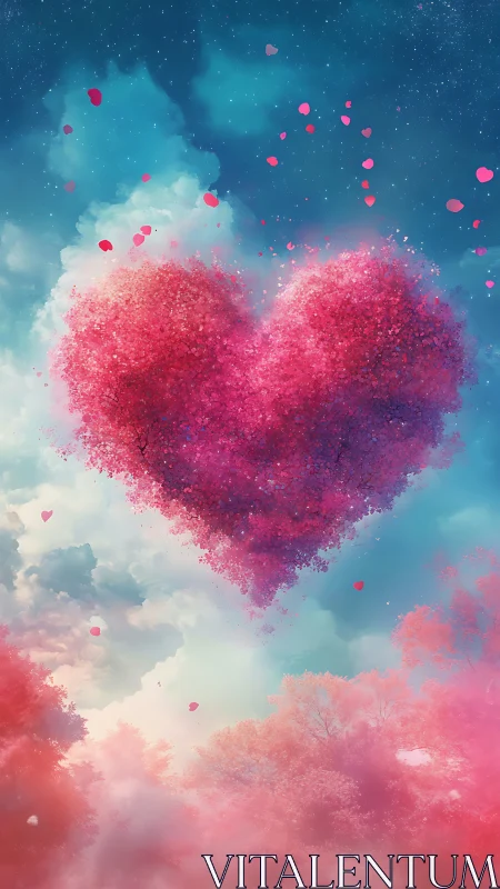 Pink Particle Heart Against Cloudy Blue Sky
