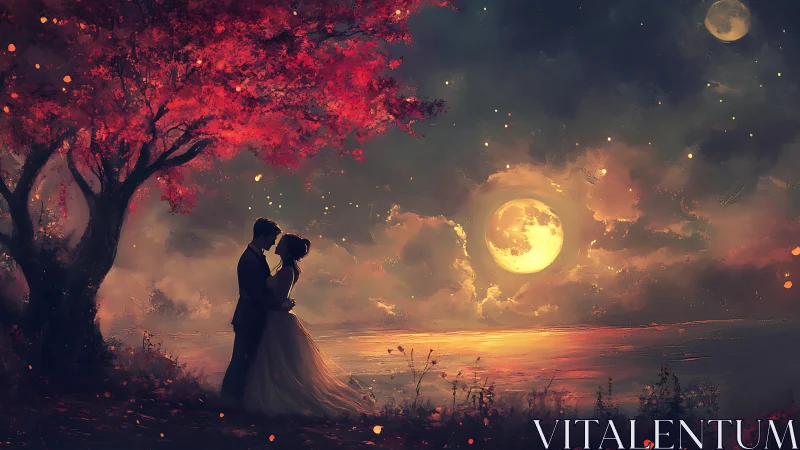Moonlit Romance Blooms Beneath Crimson Blossoms