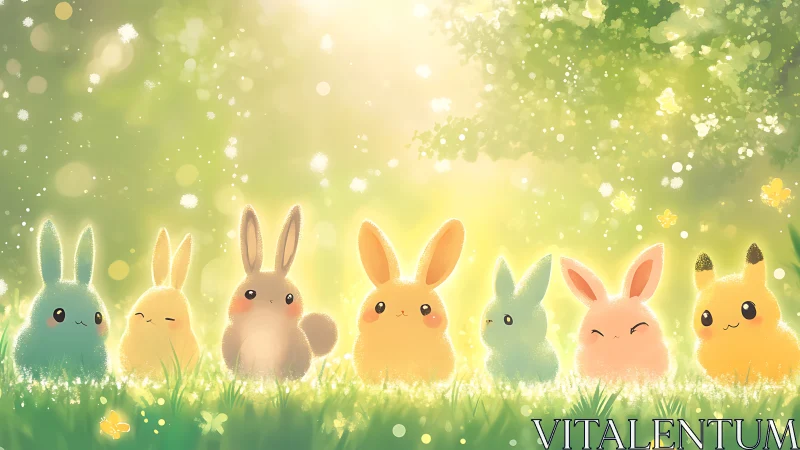 Sunlit bunny sprites sparkle in a meadow of whispering light.