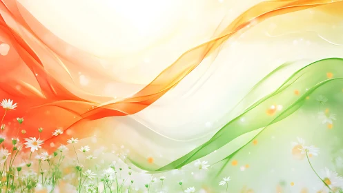 Tricolor floral wave abstraction with light and motion glow.