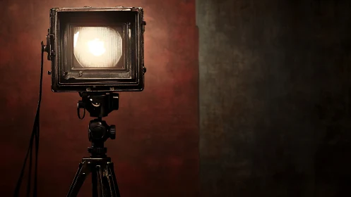 Vintage studio spotlight glowing against moody canvas backdrop.