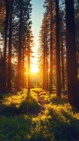 Golden Cathedral: Sunlight Pierces Ancient Forest Sentinels