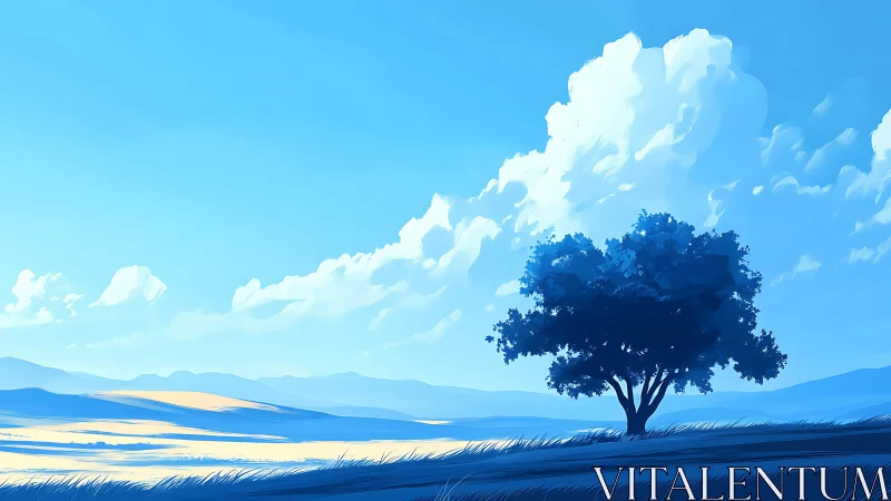 Solitary tree stands beneath vast luminous summer sky