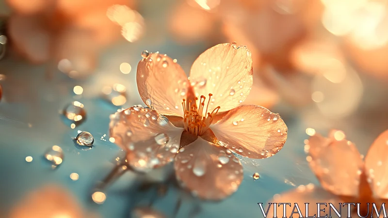 Delicate Bloom Glistening with Morning Dewdrops.