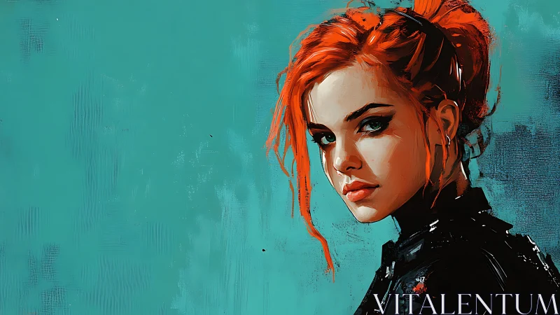 Red-haired woman rendered in high-contrast digital brushwork profile