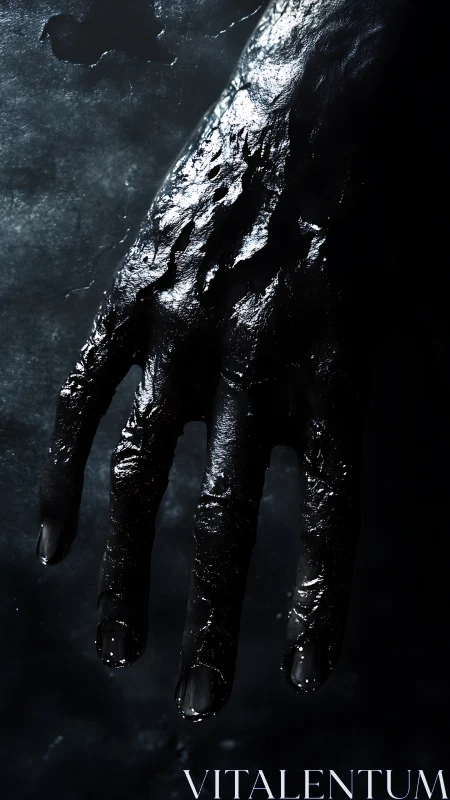 Viscous black-coated hand rendered with high specular contrast